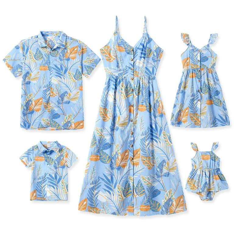 PatPat Family Matching Outfits Baby Romper Beach Boy Shirt and Blue Girl Dress Sets for Women Men | Walmart (US)