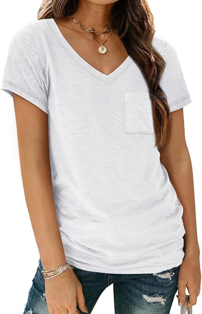 AUTOMET Womens T Shirts Short Sleeve V Neck Tops with Pockets Summer Fashion Trendy Soft Casual C... | Amazon (US)