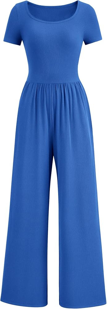 PRETTYGARDEN Womens Summer One Piece Jumpsuits Dressy Casual Short Sleeve Square Neck Wide Leg Ju... | Amazon (US)
