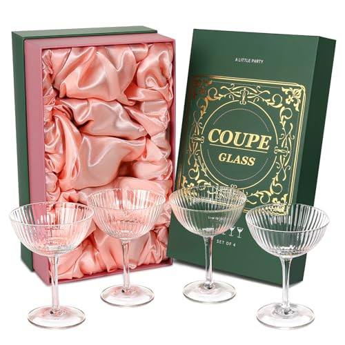 RACOBOT Coupe Glasses Set of 4, Ribbed Crystal Glass Cocktail Glasses with Luxury Box, 8oz Reusable Clear Hand Blown Martini Glasses for Drink, Martini, Espresso Martini, Home Bar, Christmas | Amazon (US)