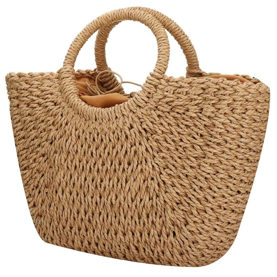 Women Summer Beach Bag, Straw Handbag Top Handle Big Capacity Travel Tote Purse Hand Woven Straw ... | Amazon (US)