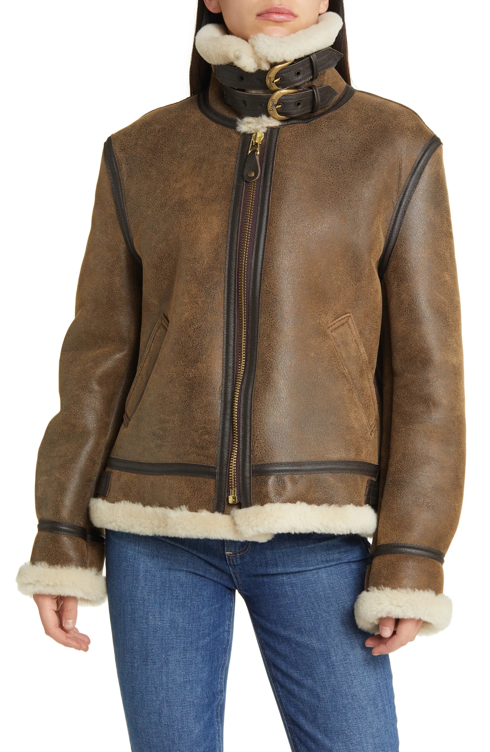 Schott NYC Genuine Shearling & Leather Bomber Jacket | Nordstrom | Nordstrom