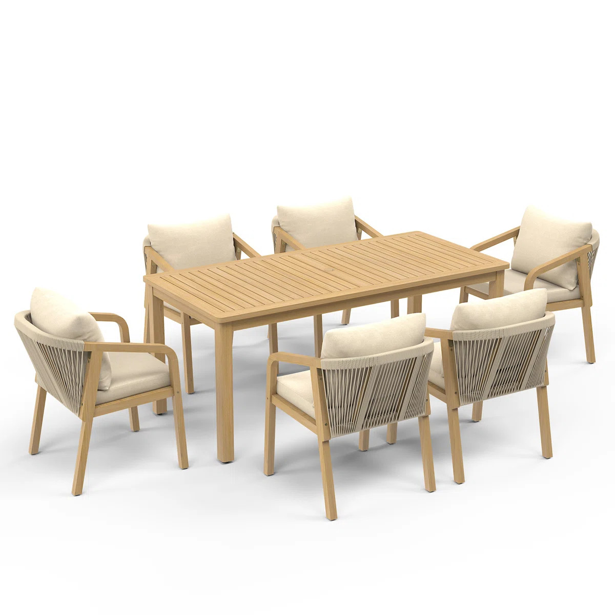 All Weather Acacia Wood Outdoor Dining Set with Water-Resistant Cushions | Wayfair North America