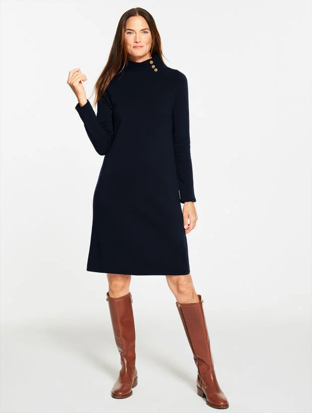 Fleece Side Button Turtleneck Dress | Talbots