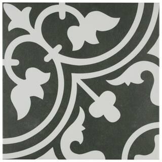 Merola Tile Arte Black Encaustic 9-3/4 in. x 9-3/4 in. Porcelain Floor and Wall Tile (11.11 sq. f... | The Home Depot