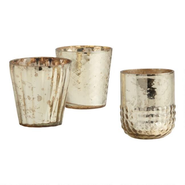 Gold Mercury Glass Votive Candle Holder Set Of 3 | World Market