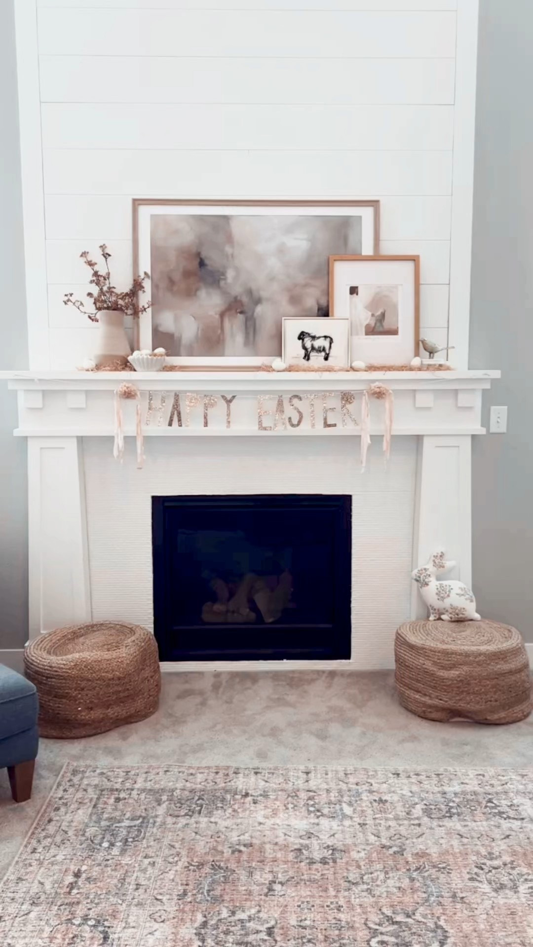 3 weeks till Easter 🐑 This year we wanted a calming and inspiring mantel. A space to help remind us of Christ and the redeeming spirit of this season! This beautiful art of Jesus and Mary at the tomb by @bredesignco layered with a charcoal sketch of a sheep worked perfectly. We softened up all the lines with the Viral Spring Stems and sprinkled faux speckled eggs along the ledge. Finishing the look with a sparkly Easter Garland and a bunny pillow. A warm, welcoming space to be with our family this Spring!

#LTKHome #LTKFamily #LTKSeasonal