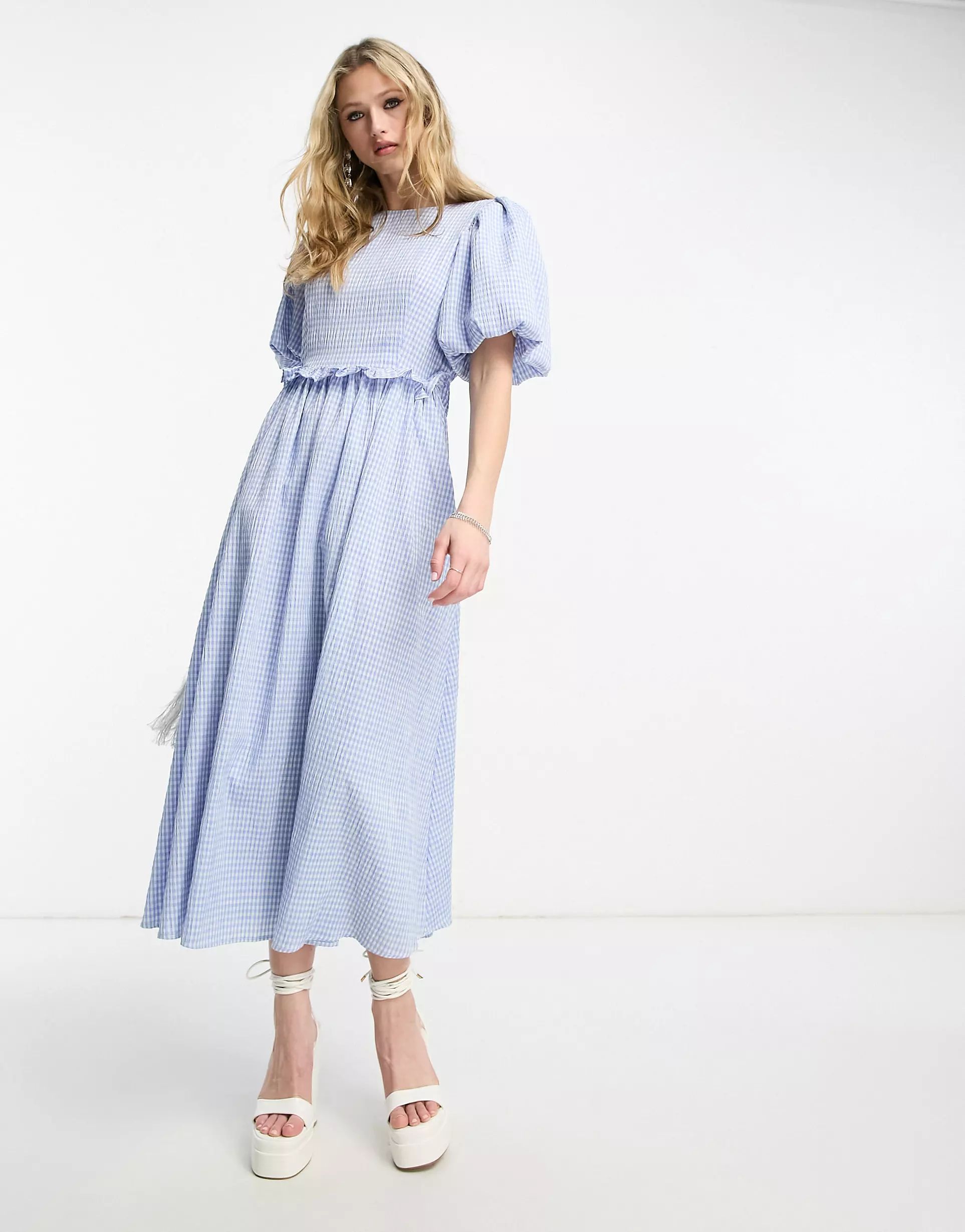 Sister Jane gingham maxi dress with open back in blue | ASOS (Global)