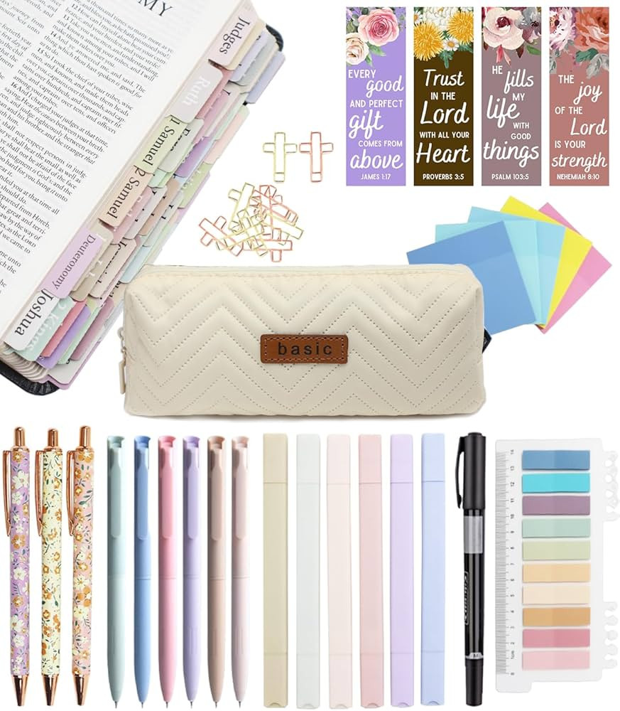 PartyGalore Bible Study Supplies Journaling Kit with Tabs and Highlighter, Pen Case, Bookmark, Bi... | Amazon (US)