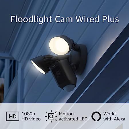 Ring Floodlight Cam Wired Plus with motion-activated 1080p HD video, Black (2021 release) | Amazon (US)