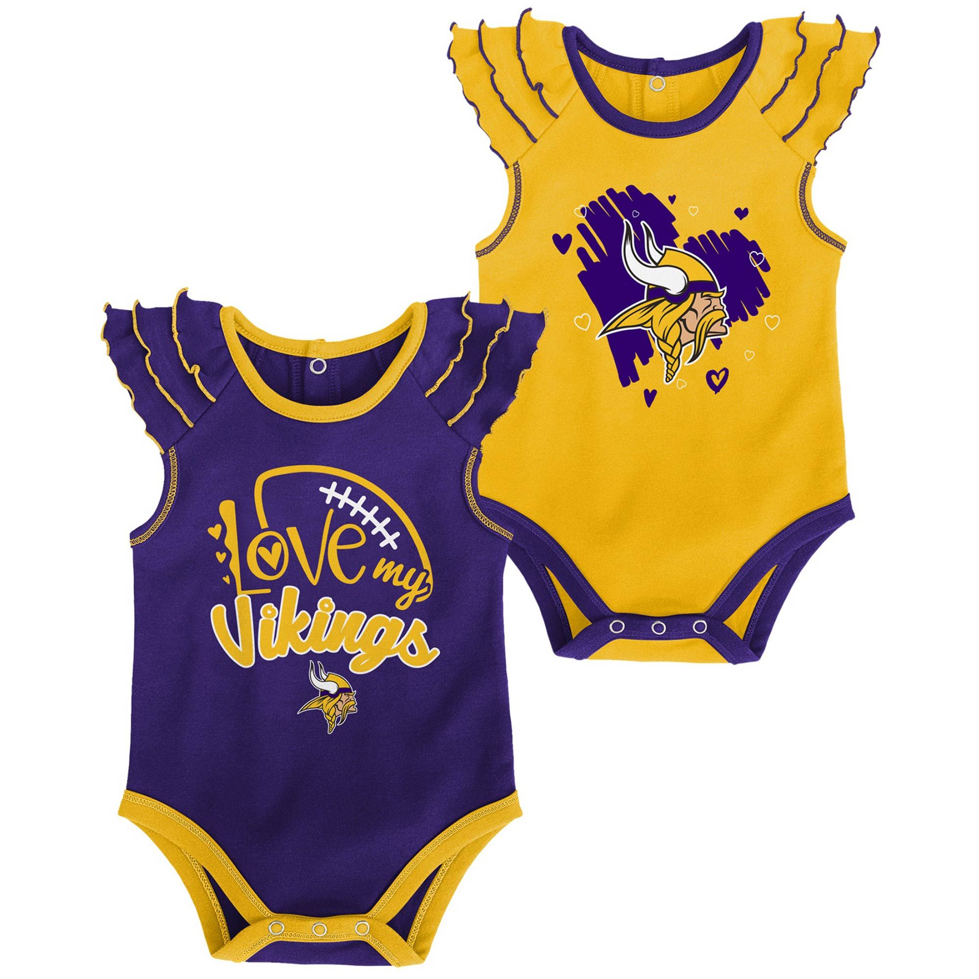 Girls Newborn Minnesota Vikings Gold/Purple Two-Pack Touchdown Bodysuit Set | NFL Shop