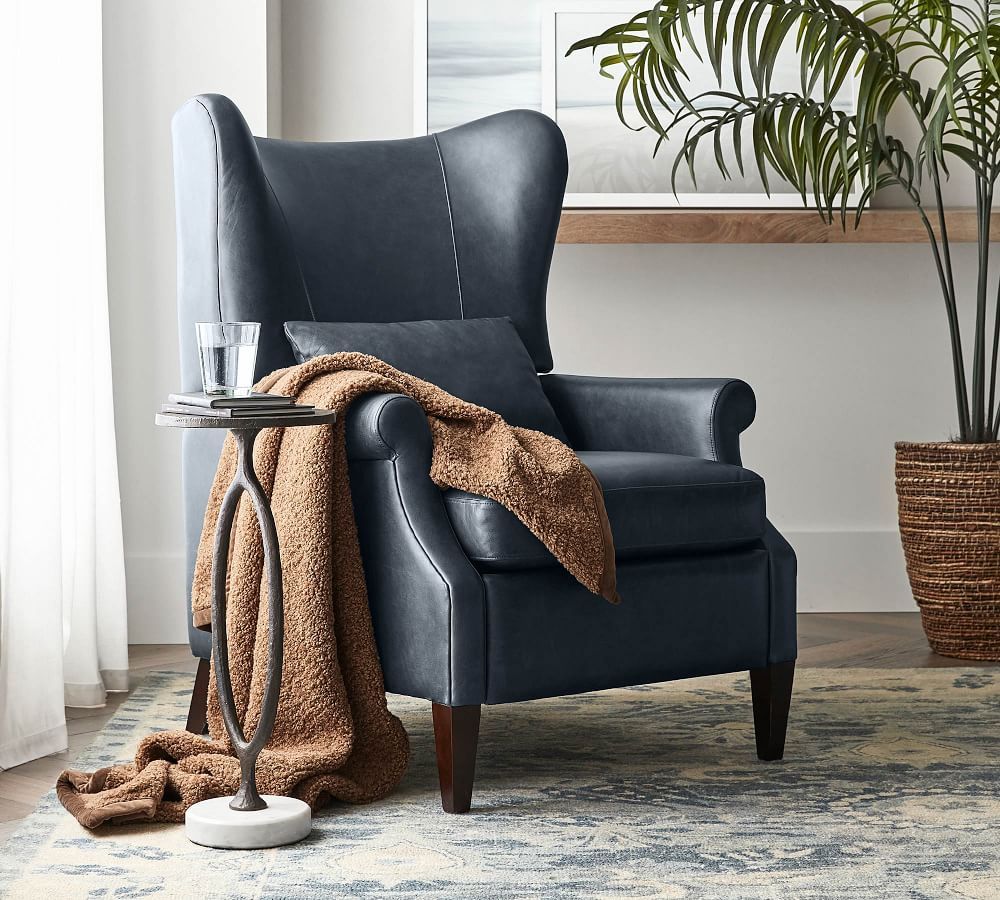 Champlain Roll Arm Leather Wingback Recliner | Pottery Barn (US)