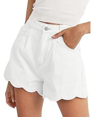 Tankaneo Womens High Waist Jean Shorts Summer Casual Scalloped Hem Cute Trendy Loose Fit Denim Sh... | Amazon (US)