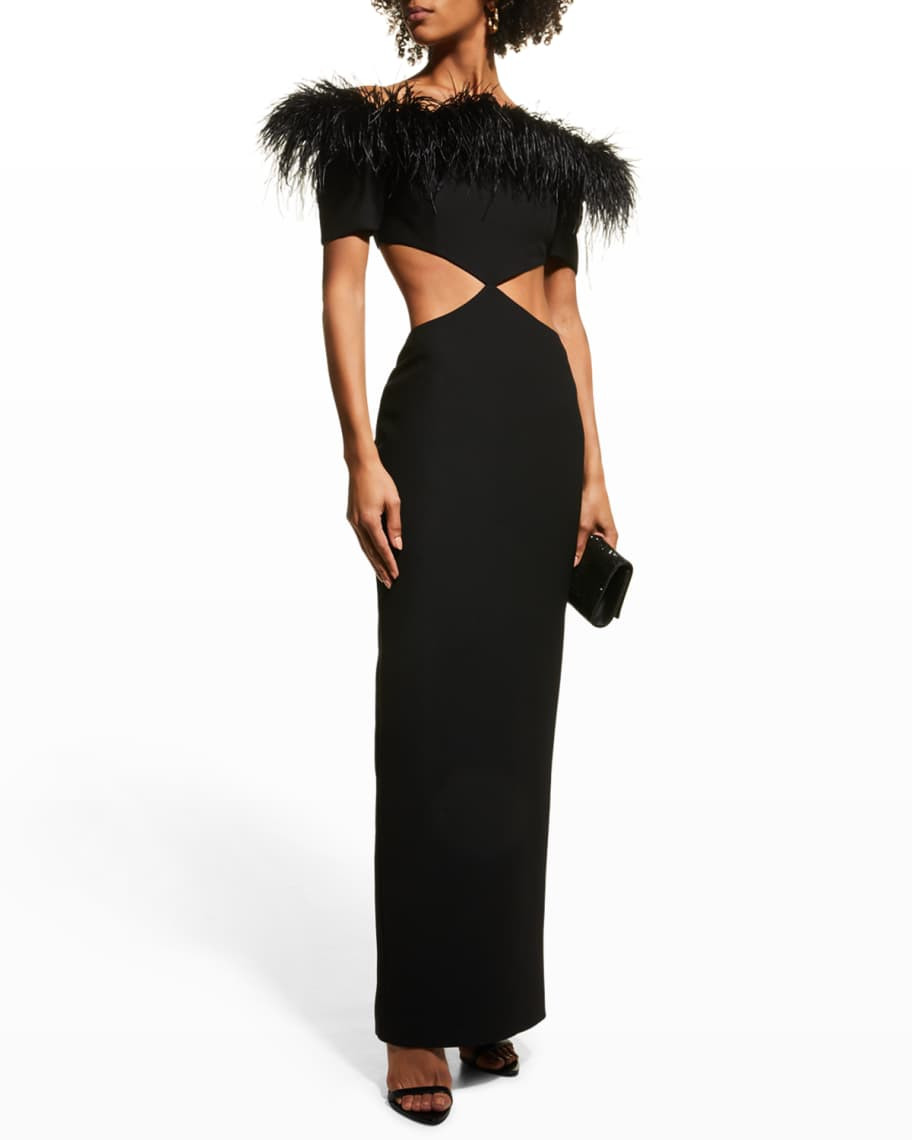 Rasario Cutout Feather Off-The-Shoulder Gown | Neiman Marcus
