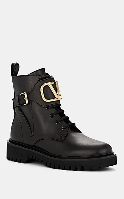 Valentino Garavani Logo-Embellished Leather Combat Boots | Barneys New York | Barneys New York (Global)