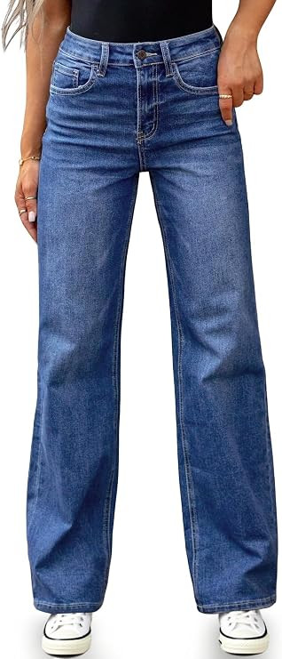 Women's High Waisted Straight Leg Jeans Stretchy Wide Leg Bootcut Denim Pants 2025 Trendy | Amazon (US)
