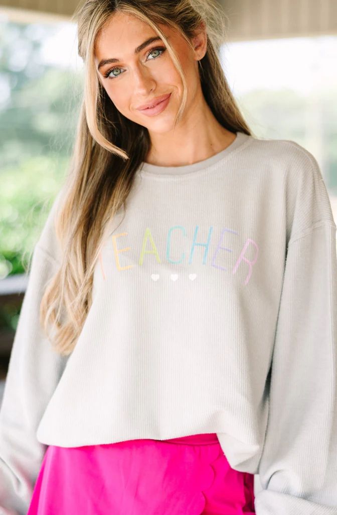 Teacher Gray Graphic Corded Sweatshirt | The Mint Julep Boutique