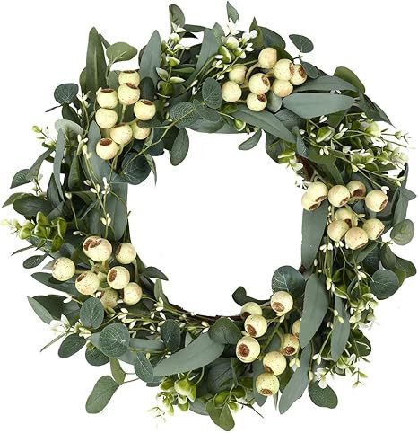 Green Eucalyptus Wreath,Artificial Eucalyptus Leaves Wreath with Big Berries,Spring/Summer Greene... | Amazon (US)