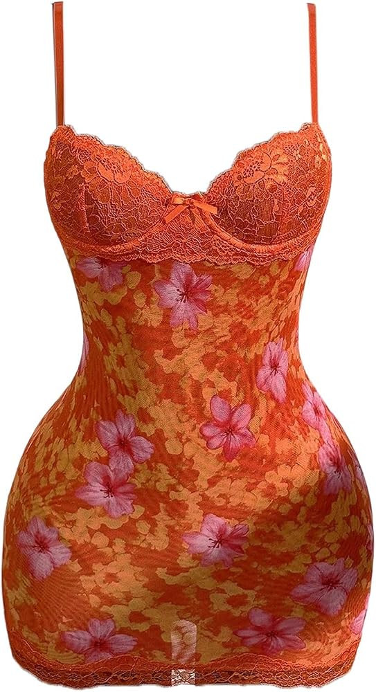 SOLY HUX Women's Summer Floral Lace Trim Mini Dress Spaghetti Strap Bodycon Party Cami Dresses | Amazon (US)
