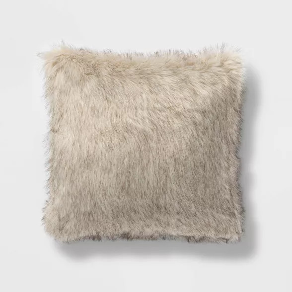 Square Faux Fur Decorative Throw Pillow Tan/Neutral - Threshold™ | Target