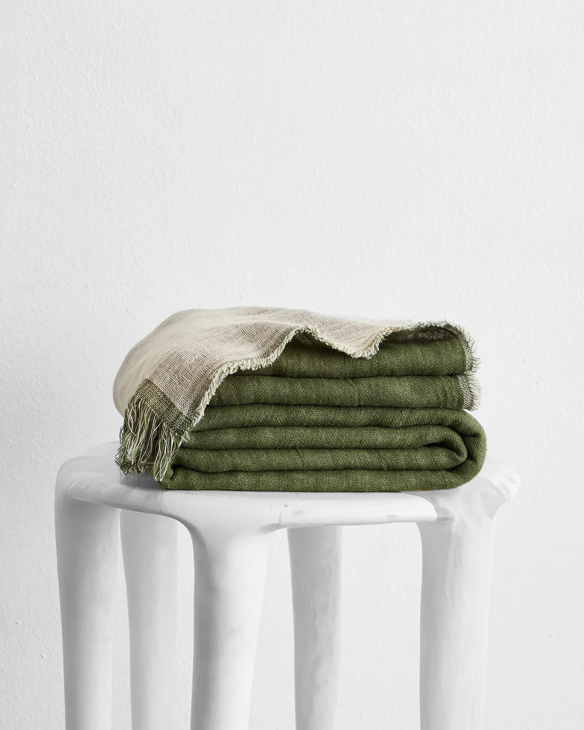 Oatmeal & Olive 100% French Flax Linen Muslin Throw | Bedthreads AU