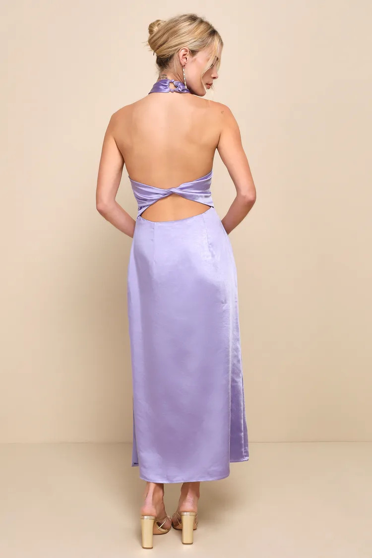 Perfectly Sleek Lavender Satin Halter Slip Midi Dress | Lulus