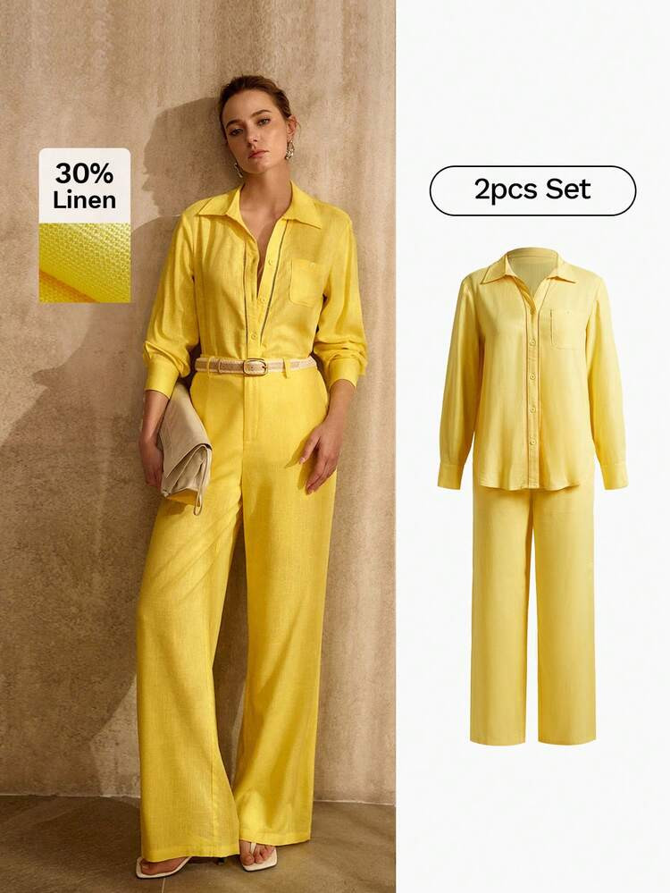 MOTF PREMIUM LINEN POCKET SHIRT AND PANTS FOR COMMUTING | SHEIN