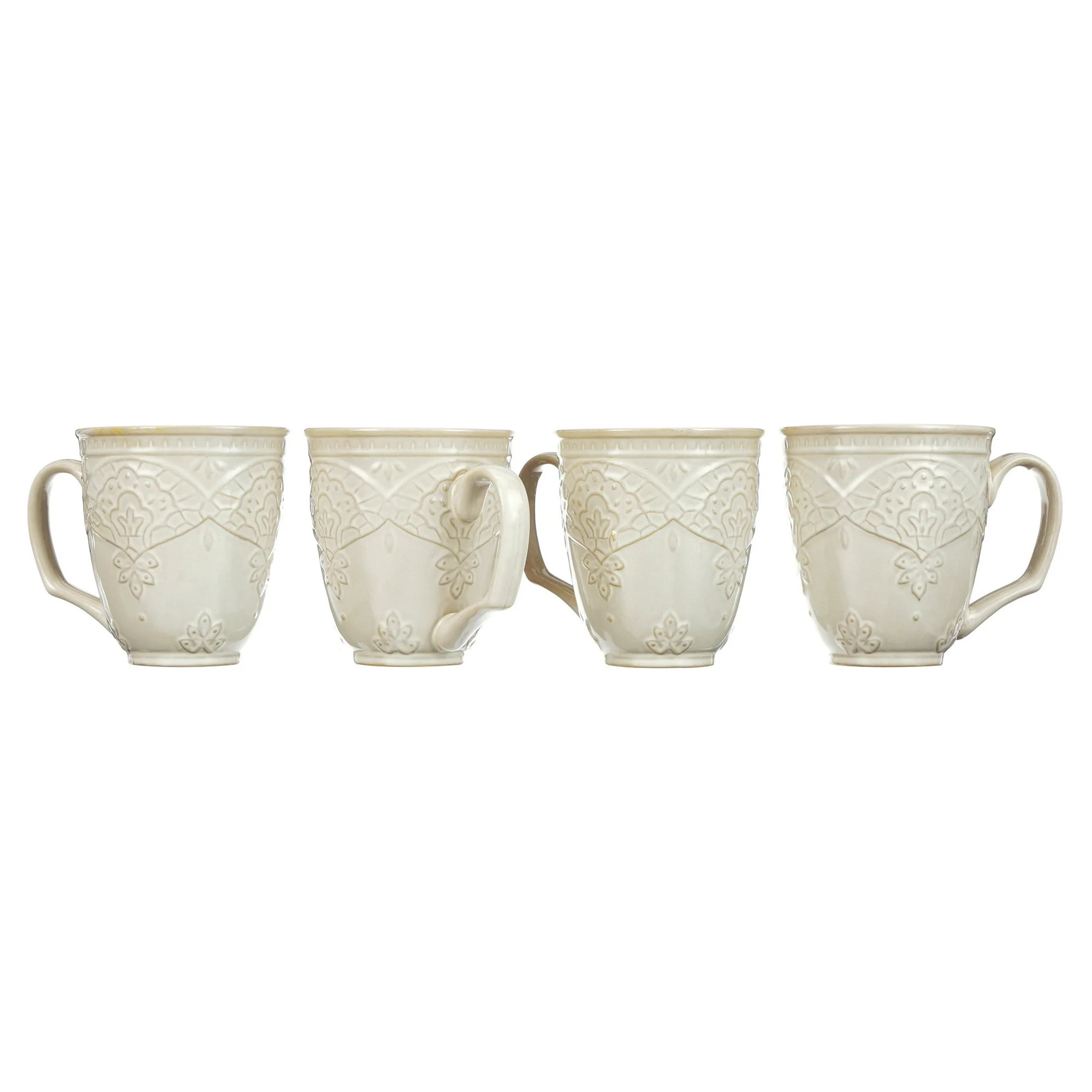 The Pioneer Woman Farmhouse Lace 4-Piece 17-Ounce Mug Set, Off White - Walmart.com | Walmart (US)