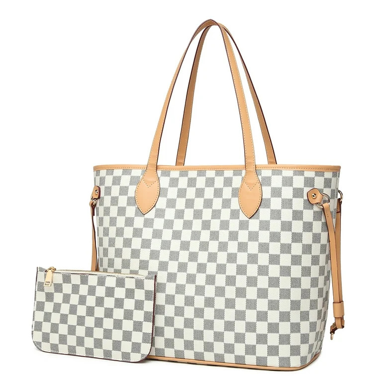 Mila Kate Womens White Checkered Tote Shoulder Bag Purse With Inner Pouch, Handbags | Walmart (US)