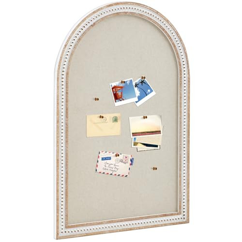 Wonderjune Vintage Arch Framed Pin Board Linen Bulletin Board Large Fabric Decorative Pinboard for Wall Ornate Picture Memo Display Pinboard for Home Office(Arch,24" X 36",Boho White) | Amazon (US)