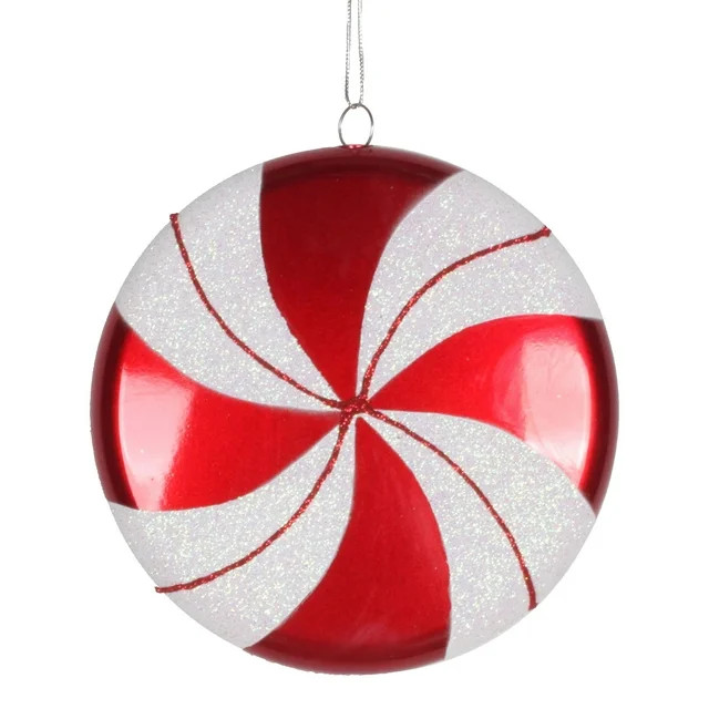 Vickerman 6" Red-White Swirl Flat Candy Christmas Ornament | Walmart (US)