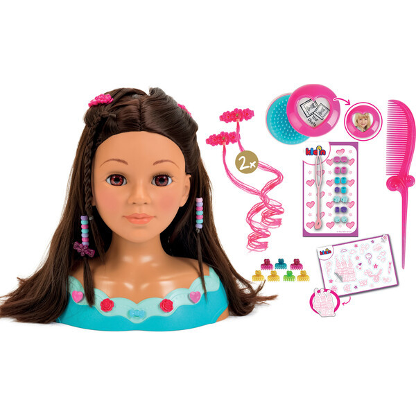 Klein: Hairstyling Head Mia - Pink & Teal, 10.6" Doll Head & 13pc Hair Styling Accessories | Maisonette