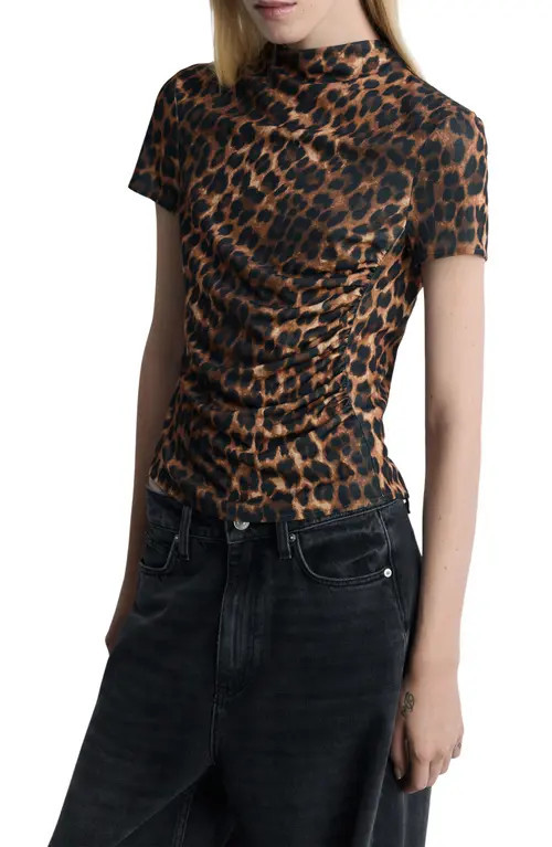 MANGO Leopard Print Ruched Top in Brown at Nordstrom, Size X-Small | Nordstrom