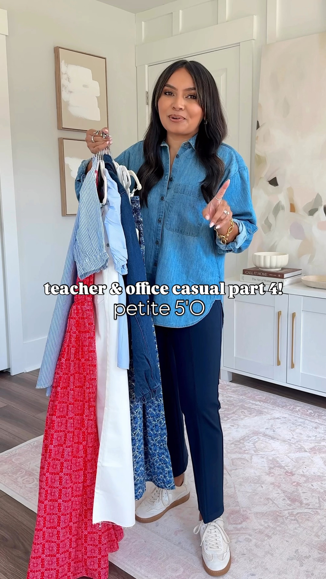 Teacher & Office Casual Outfits Part 4!
For reference: I’m 5’0, 32b bra size, and 2/26 in bottoms, pear shaped. 
*Everything I share is unaltered! TTS means true to size.

Denim chambray button down size xxs petite TTS
Navy pants size xs petite TTS
Sneakers size 6 TTS - color ecru mesh 

Cropped denim jacket size xs petite TTS
White tank size xs TTS
Floral midi skirt size xs regular - I like the length of the regular size better than petite 
Brown flats - old, similar linked

Black stripe cardigan size xs TTS
Black pants size xs petite TTS
Cap toe flats - old, similar linked

Blue stripe top size xxs TTS
White pants size 2 petite TTS
Gold flats size 5 TTS

Pink dress size xxs regular TTS
Gold flats size 5 TTS
Cardigan size xs petite TTS

Teacher outfits
Back to school
Office casual
Smart casual 
Fall outfit ideas
Casual style
Pull on pants
Petite outfits
Summer outfit ideas
Wear to work
Dresses with sneakers 
Travel outfits
Rachel Miranda Blog
Honeysweetpetite
Honey Sweet Petite


#LTKWorkwear #LTKPetite #LTKSaleAlert