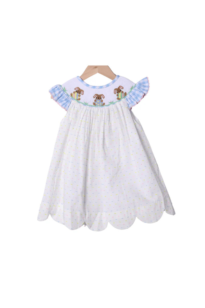Smocked Bunny Blue Seersucker Gingham Dress | The Smocked Flamingo