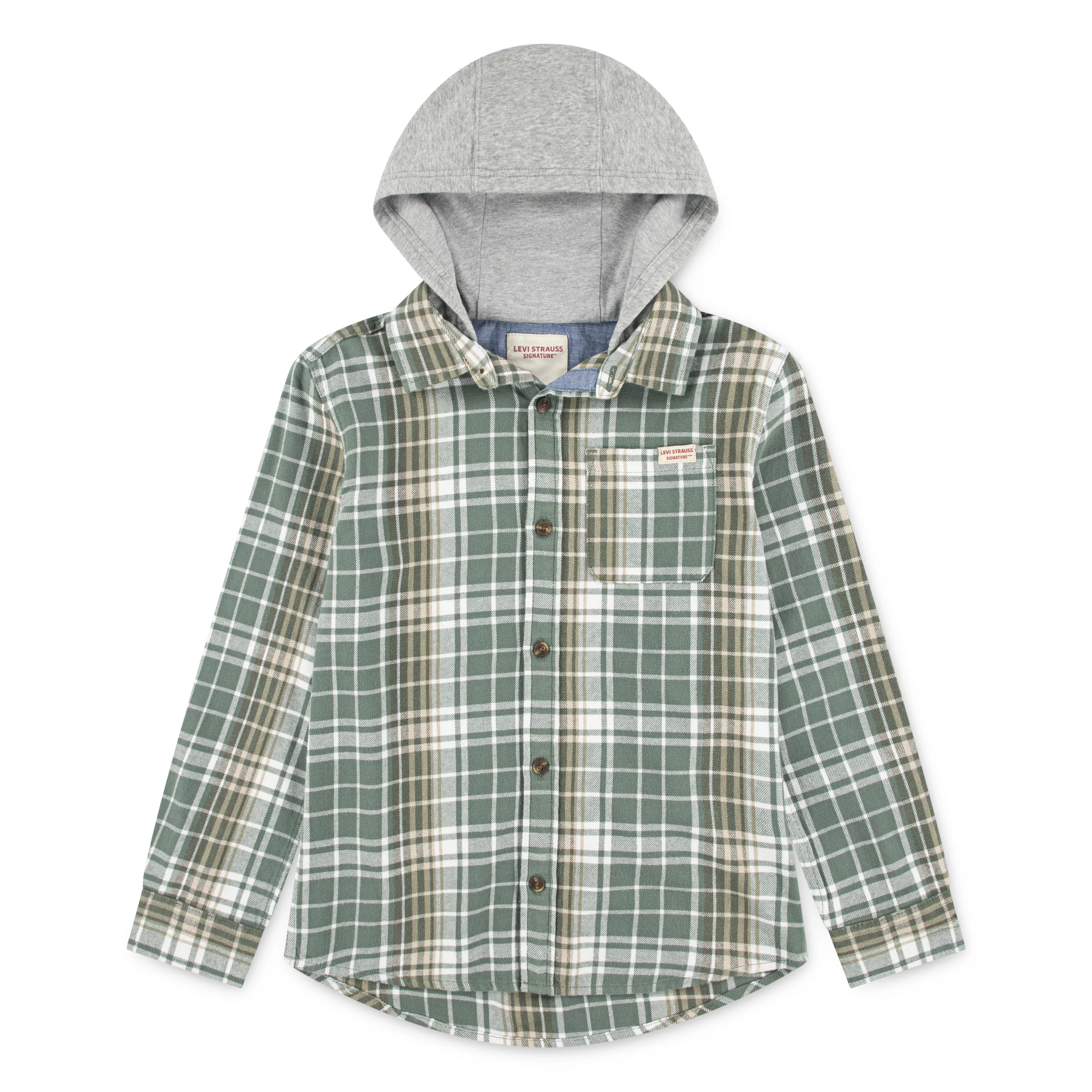 Levi Strauss Signature Boys Hooded Plaid Flannel, Sizes 4-18 | Walmart (US)