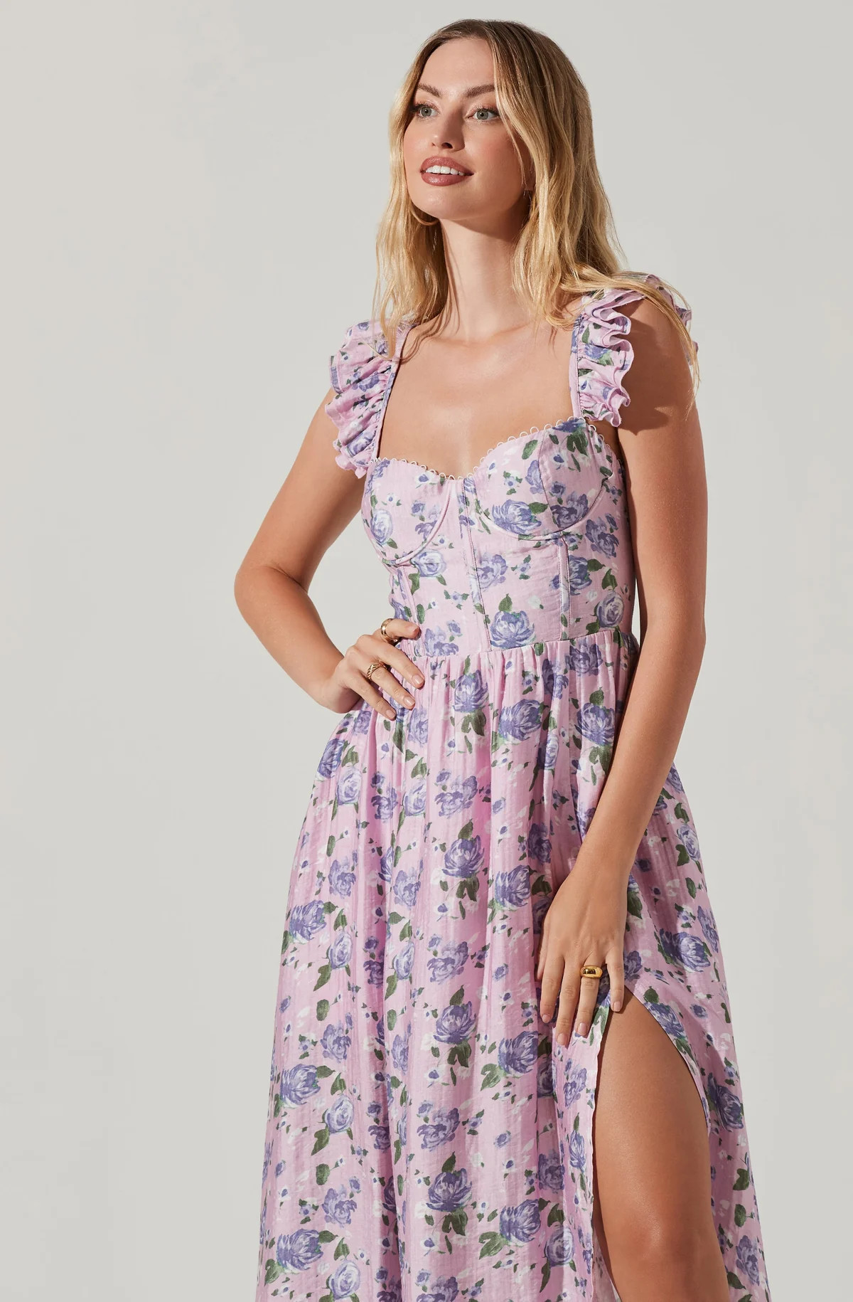 Wedelia Floral Bustier Ruffle Midi Dress | ASTR The Label (US)