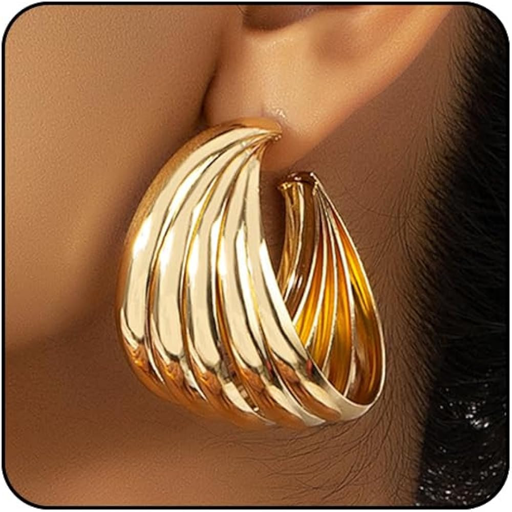Chunky Gold Earrings for Women Trendy Silver Hoops Gold Statement Earrings Chunky Gold Hoops Big ... | Amazon (US)