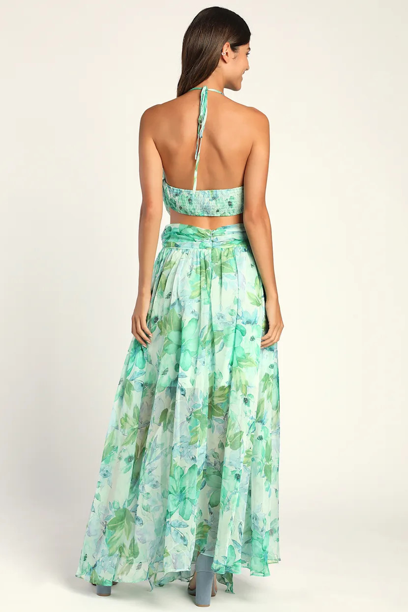 Been a Sensation Light Green Floral Print Halter Maxi Dress | Lulus (US)