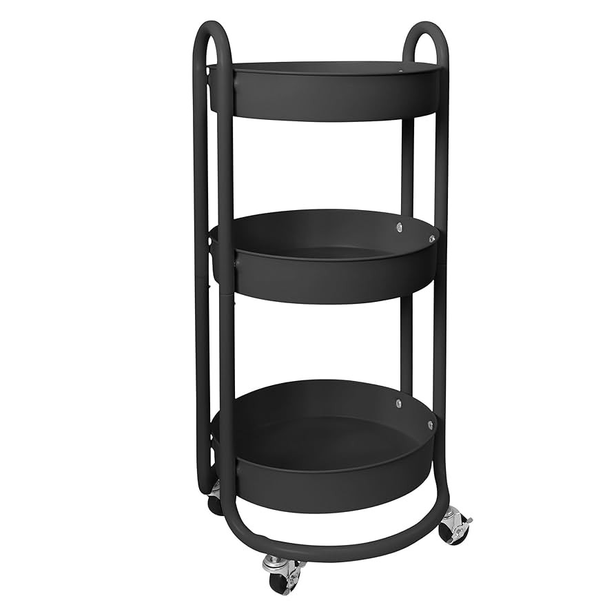 HOMESTEAD Round Rolling Side Table Cart, 3 Tier Metal Utility, 60 lb Heavy Duty, 15″ Diameter, ... | Amazon (US)
