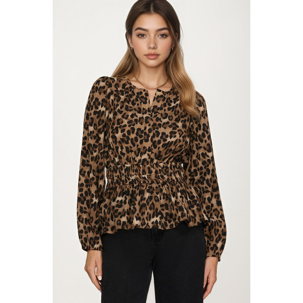 Knit and Lounge Smocked Waist Long Sleeve Blouse in Leopard Print at Nordstrom, Size Large | Nordstrom