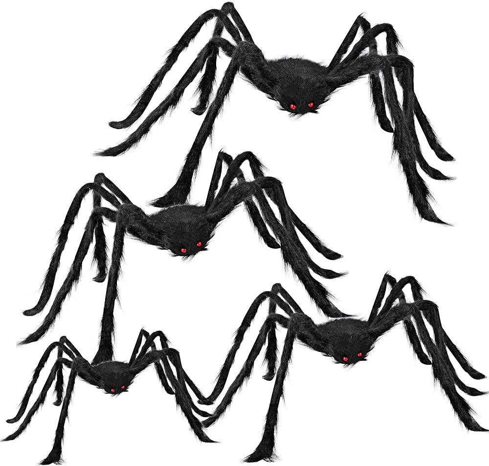 JOYIN 4 Pcks Halloween Outdoor Decorations Hairy Spider Set, Realistic Scary Fake Spider Hairy Sp... | Amazon (US)