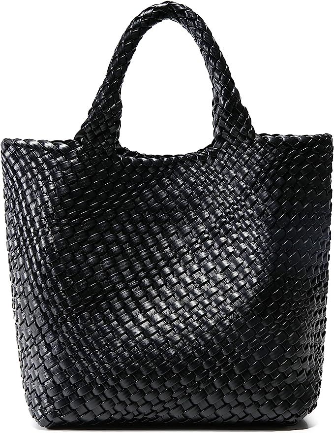 Amazon.com: Woven Bag for Women, Vegan Leather Tote Bag Large Summer Beach Travel Handbag and Pur... | Amazon (US)
