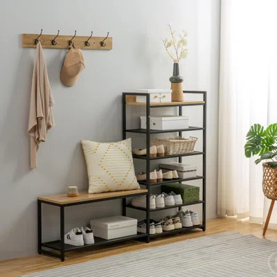 6-Tier Coat Rack Shoe Bench Set, Entryway Bench with 6 Hooks Coat Rack | Wayfair North America