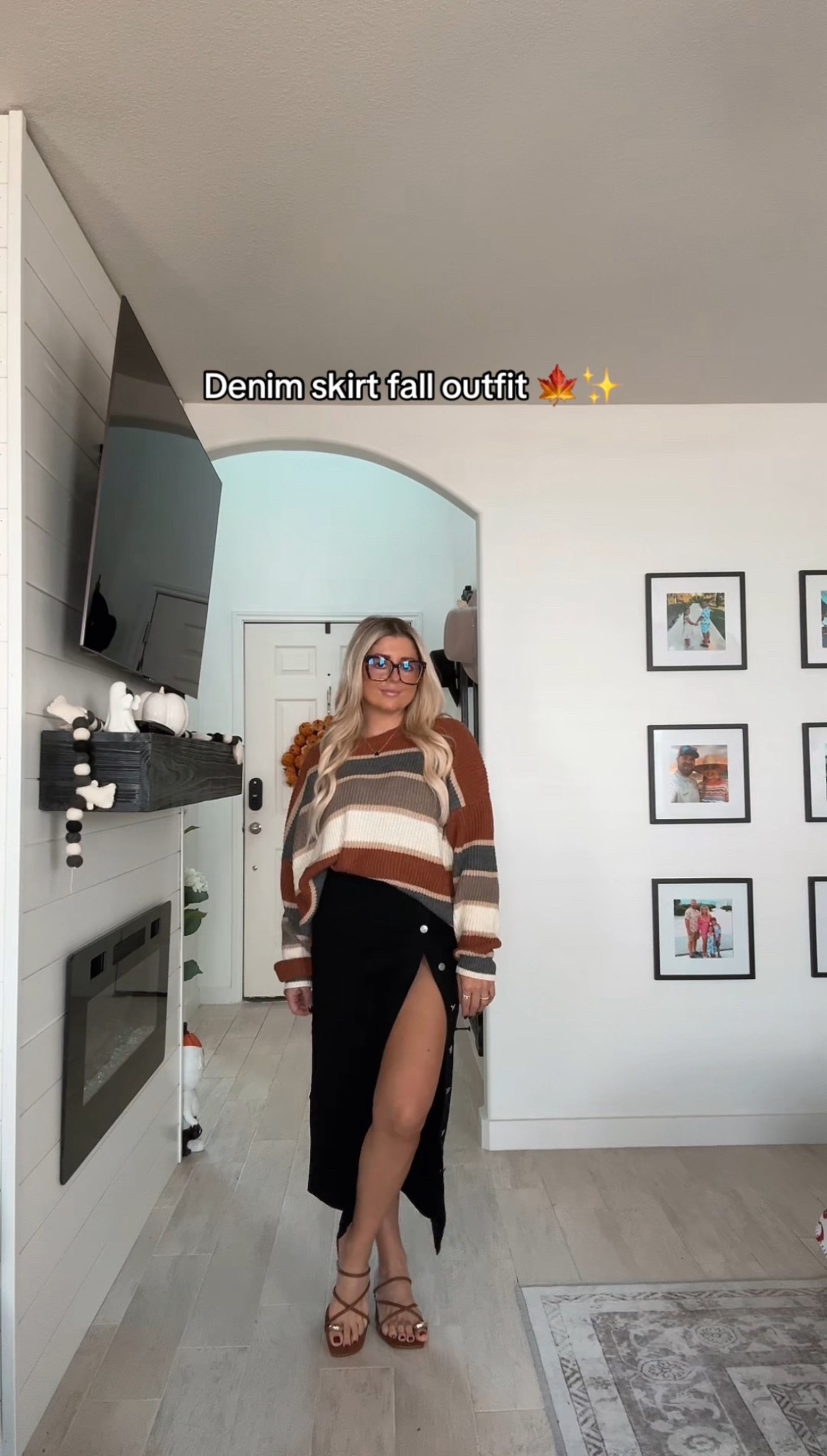 Denim skirt fall outfit 
Size small
Kitten heels tts
Date night 

#LTKFindsUnder50 #LTKFindsUnder100 #LTKShoeCrush