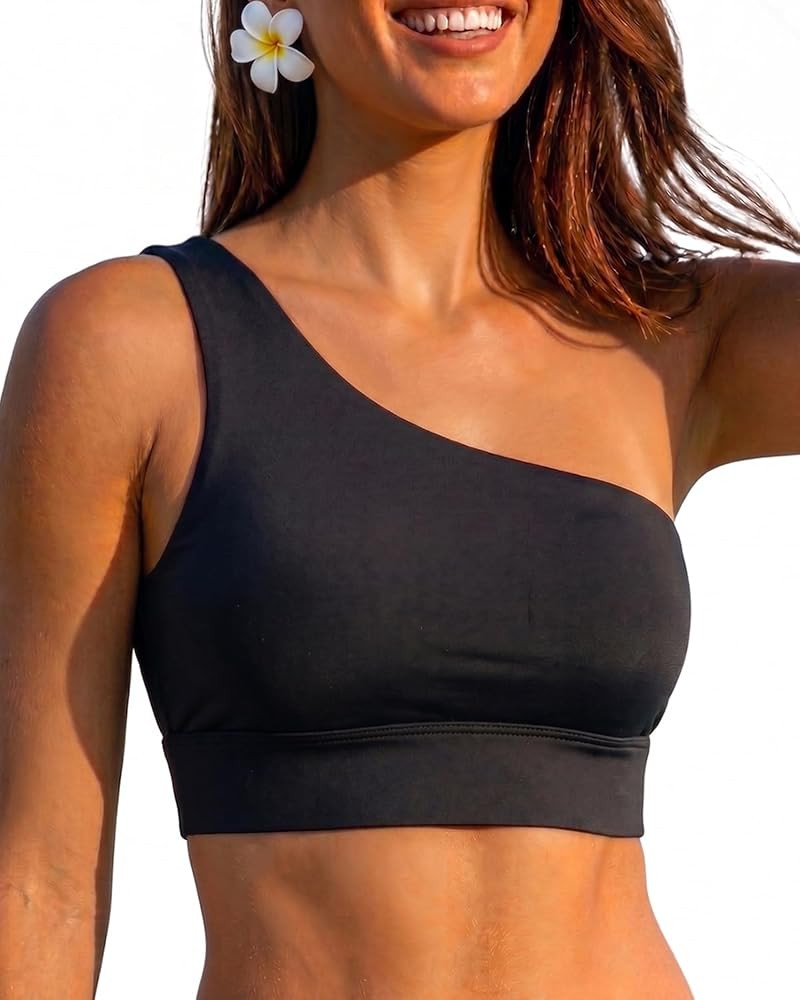 Holipick Women One Shoulder Bikini Tops Only Bathing Suit Top Sports Bra Swim Tops Longline Crop ... | Amazon (US)