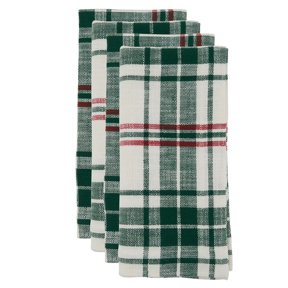 Green & White Festive Holiday Plaid Cotton Cloth Napkins 20" W X 20" L, Set Of 4 | Wayfair North America