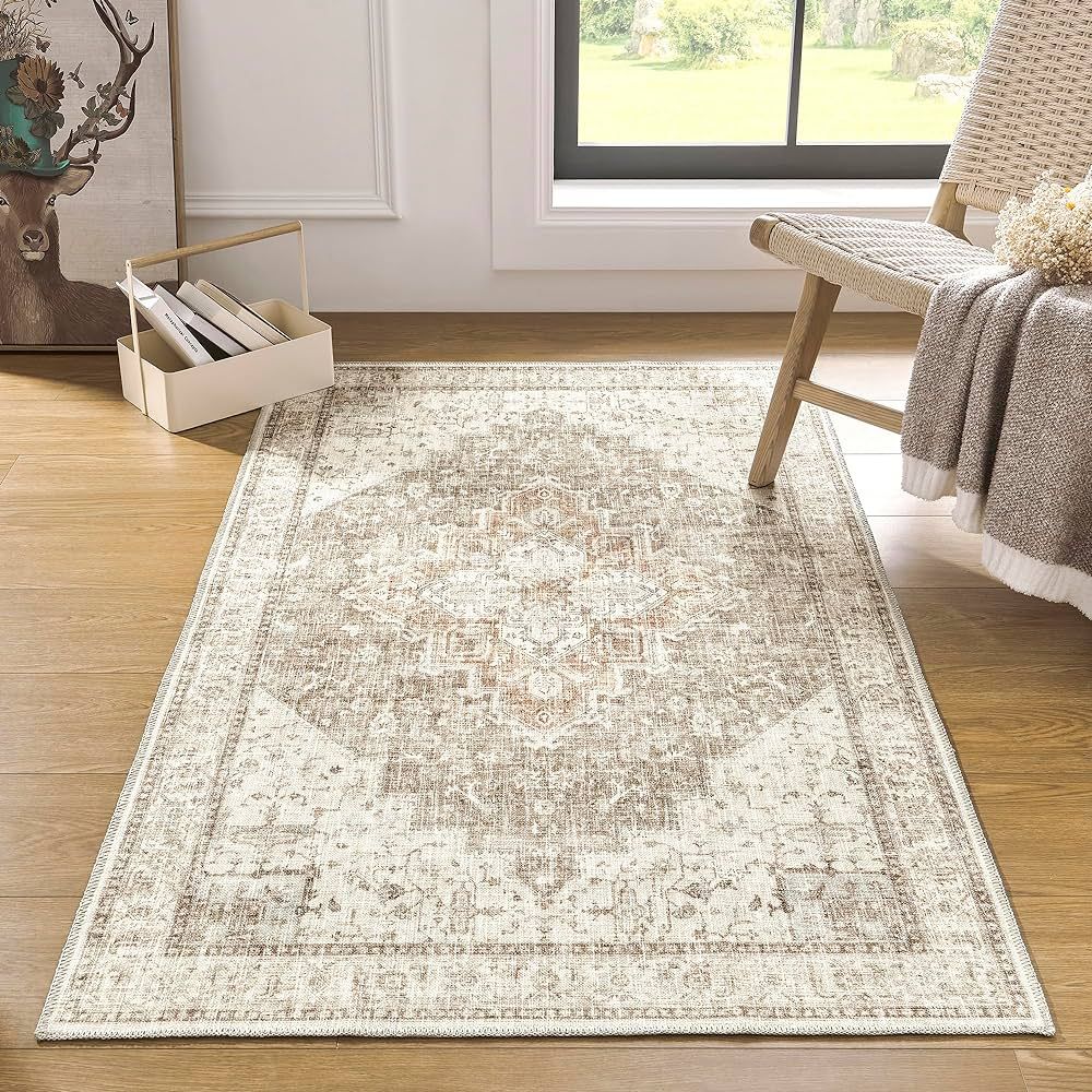 BILEEHOME 3x5 Area Rug,Washable Non Slip Neutral Farmhouse Front Door Rug for Entry,Tan Beige and... | Amazon (US)