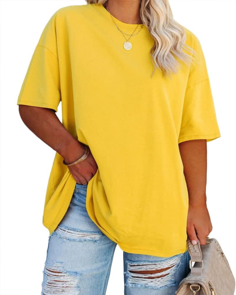 Fisoew Women's Plus Size T Shirts Oversized Tees Summer Half Sleeve Crew Neck Tunic Tops | Amazon (US)