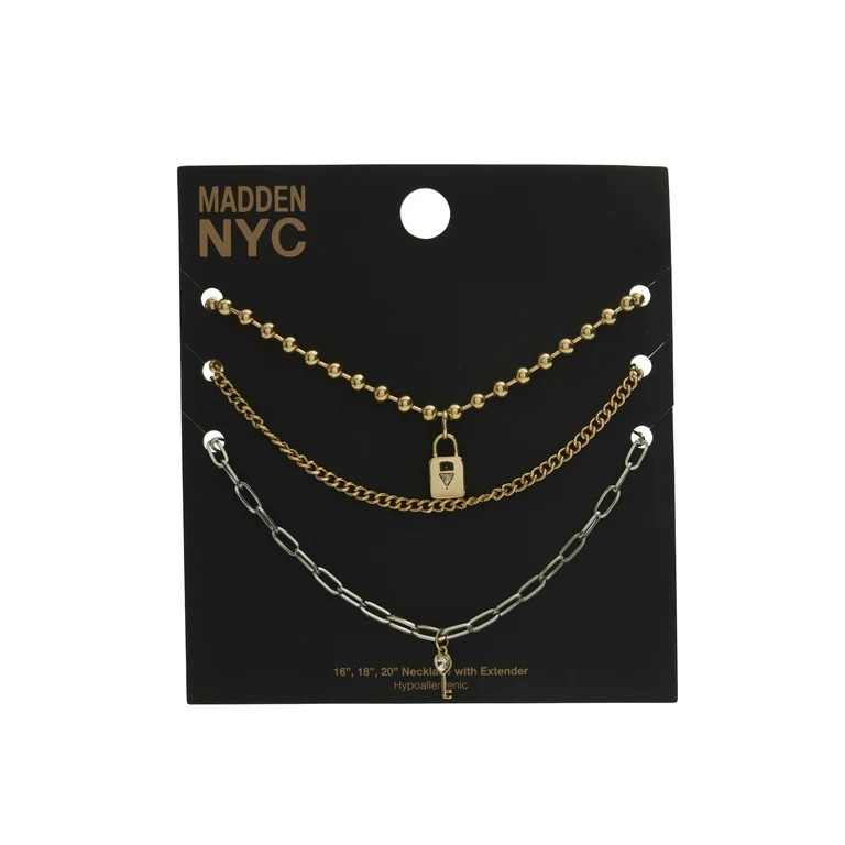 Madden NYC Women's Two Tone Lock & Key Charm Necklace Set | Walmart (US)